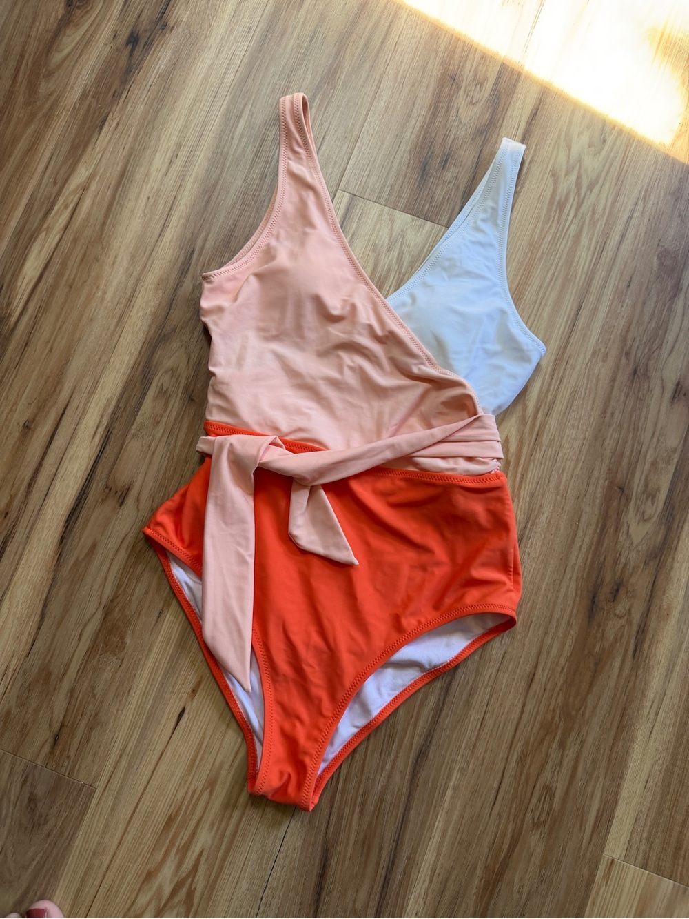 NWOT Cupshe Peach, Orange & White Wrap One-Piece Swimsuit